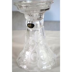 Vintage Crystal Clear Studios Crystal Etched Fleur de Lis Candle Holder Vase